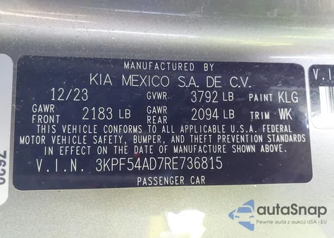 2024 Kia Forte Gt-Line from USA, damaged, VIN 3KPF54AD7RE736815